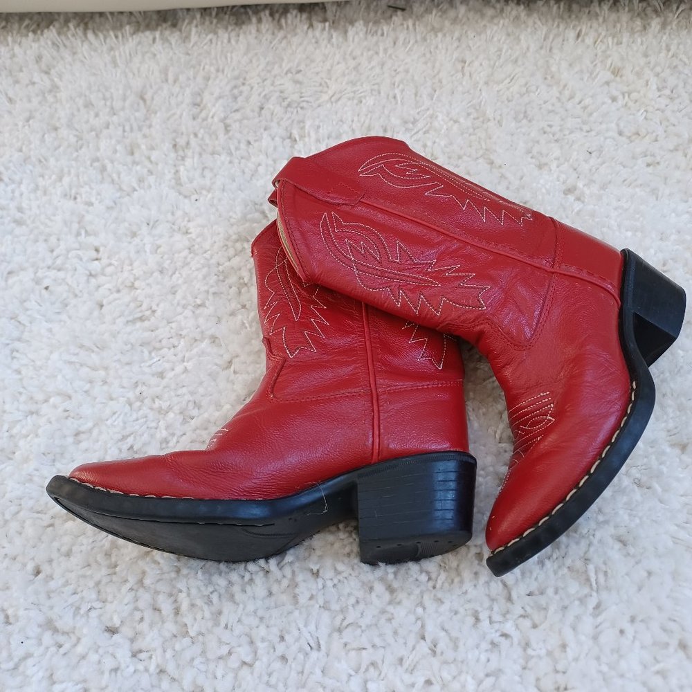 Toddler Girls Genuine Red Leather Cowgirl Boots Size 10.5T